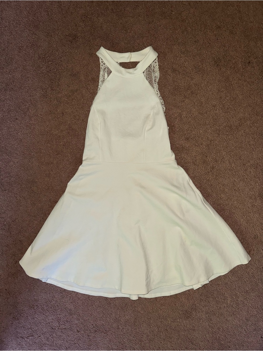 Lulu's White Lace-Back Halter Skater Dress